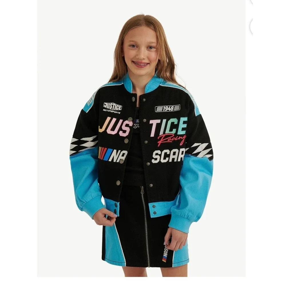 Girls racing jacket large 12/14 NASCAR X JUSTICE